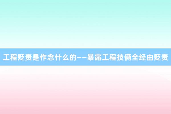 工程贬责是作念什么的——暴露工程技俩全经由贬责